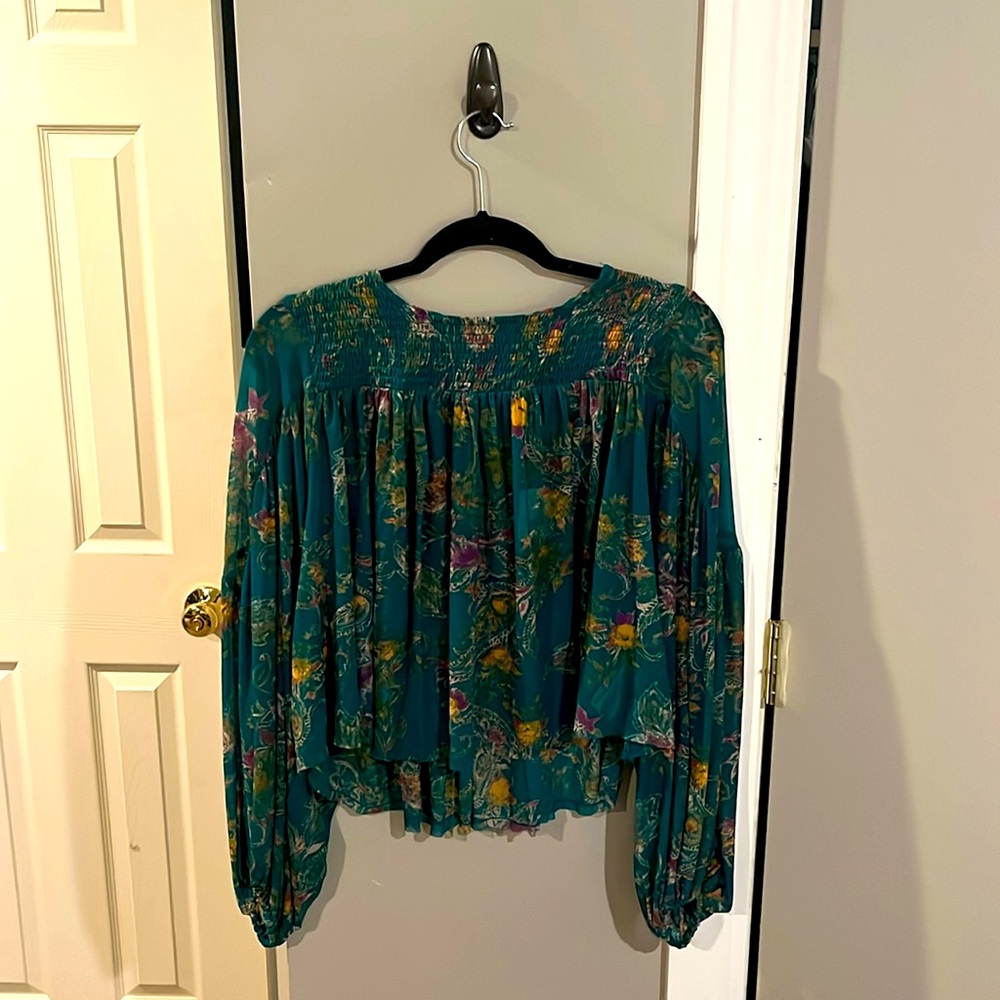 Free People Emerald Green Floral Blouse NBW
